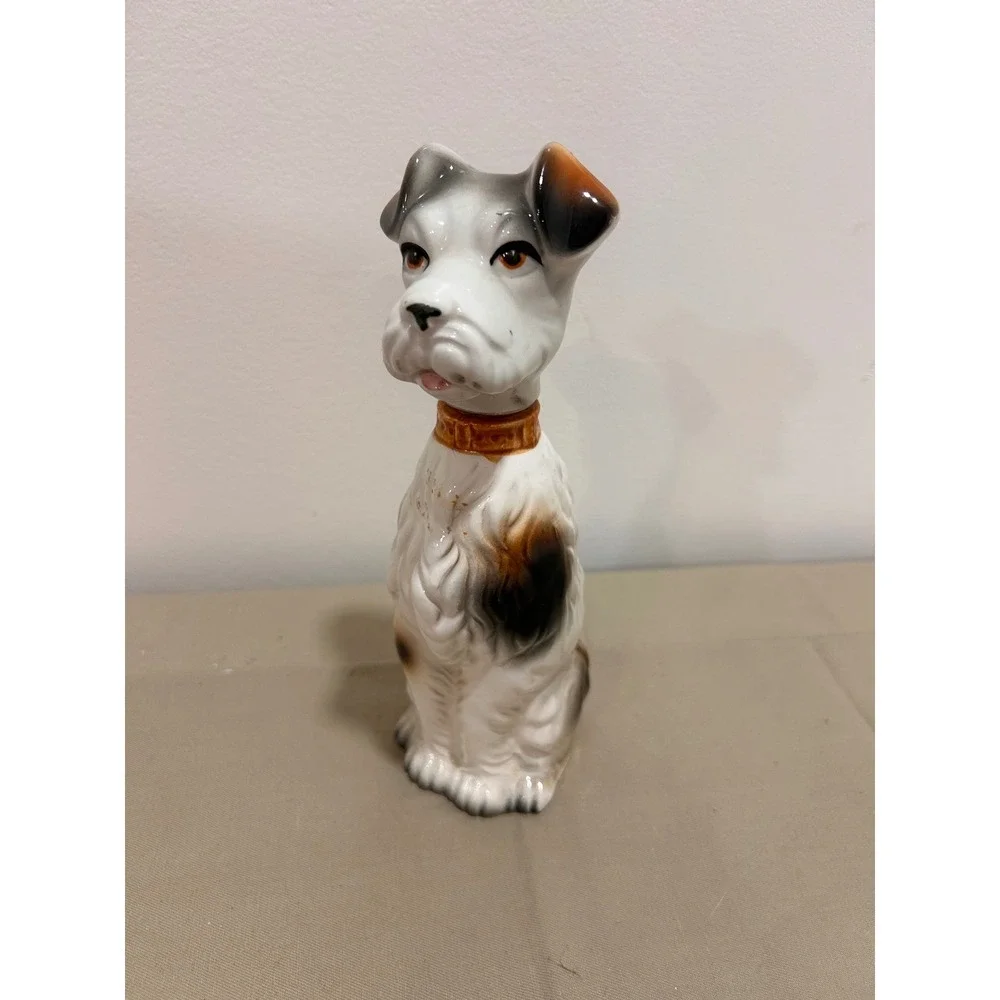 Vintage Japan Ceramic Terrier Dog Decanter Figurine Stopper Hand Painted
